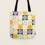 Retro Flowers Check Pattern XXVII Tote Bag Gallery Image 1