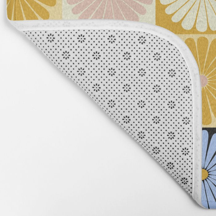 Retro Flowers Check Pattern XXVII Bath Mat Gallery Image 2
