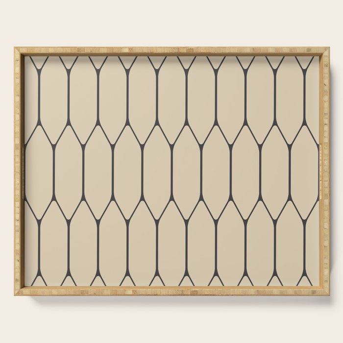 Long Honeycomb Minimalist Geometric Pattern in Retro Charcoal Gray and Beige Serving Tray Gallery Image 1
