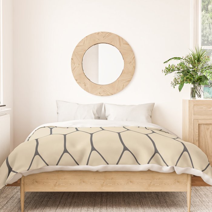 Long Honeycomb Minimalist Geometric Pattern in Retro Charcoal Gray and Beige Duvet Cover Gallery Image 3