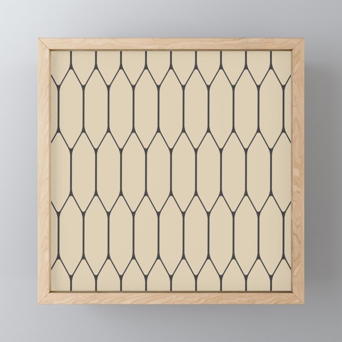 Long Honeycomb Minimalist Geometric Pattern in Retro Charcoal Gray and Beige Mini Art Print Gallery Image 1