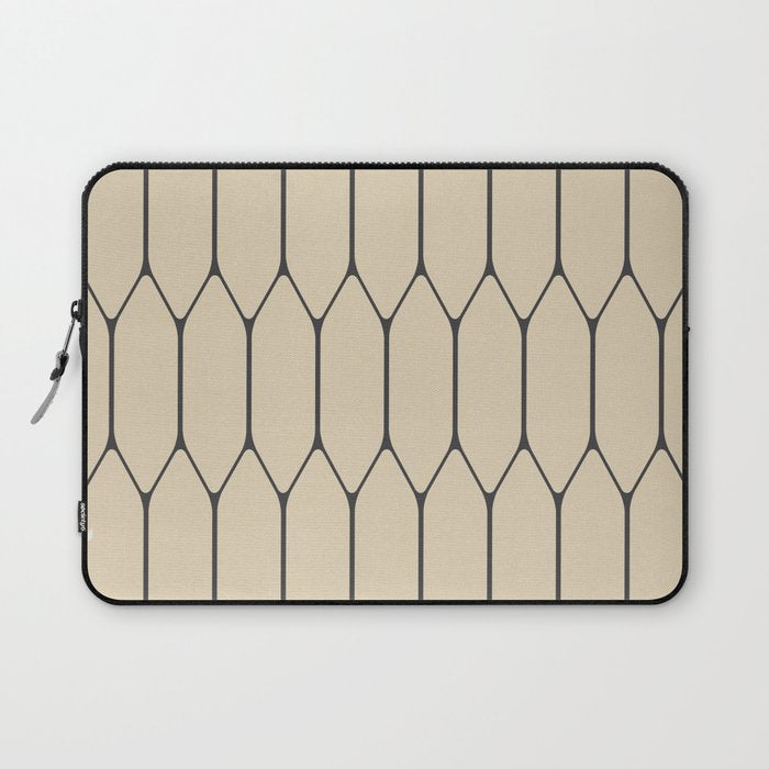 Long Honeycomb Minimalist Geometric Pattern in Retro Charcoal Gray and Beige Laptop Sleeve Gallery Image 1