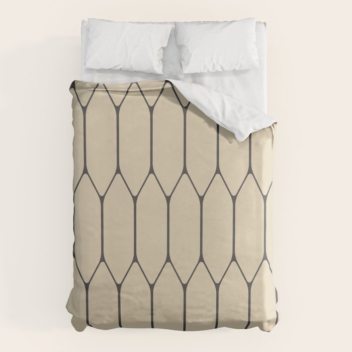 Long Honeycomb Minimalist Geometric Pattern in Retro Charcoal Gray and Beige Duvet Cover Gallery Image 6