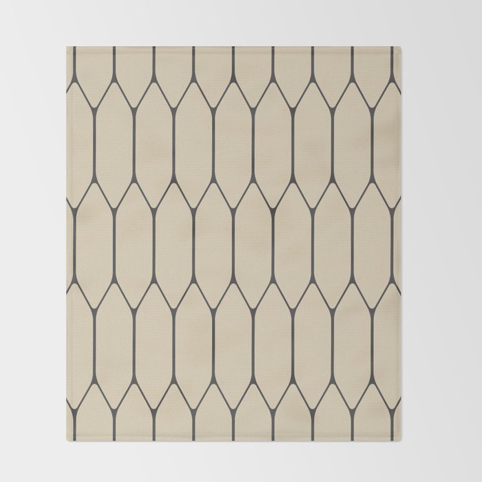 Long Honeycomb Minimalist Geometric Pattern in Retro Charcoal Gray and Beige Throw Blanket Gallery Image 2