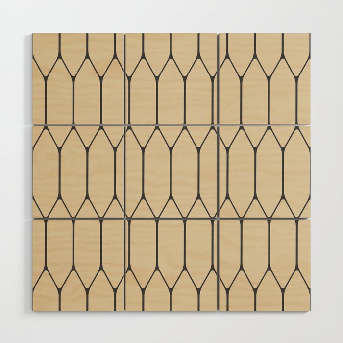 Long Honeycomb Minimalist Geometric Pattern in Retro Charcoal Gray and Beige Wood Wall Art Gallery Image 1
