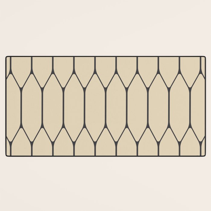 Long Honeycomb Minimalist Geometric Pattern in Retro Charcoal Gray and Beige Desk Mat Gallery Image 3