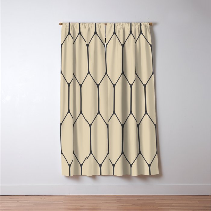 Long Honeycomb Minimalist Geometric Pattern in Retro Charcoal Gray and Beige Window Curtain Gallery Image 3