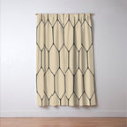Long Honeycomb Minimalist Geometric Pattern in Retro Charcoal Gray and Beige Window Curtain Gallery Image 3