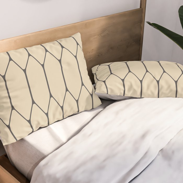 Long Honeycomb Minimalist Geometric Pattern in Retro Charcoal Gray and Beige Pillow Sham Gallery Image 2