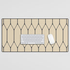 Long Honeycomb Minimalist Geometric Pattern in Retro Charcoal Gray and Beige Desk Mat Gallery Image 1