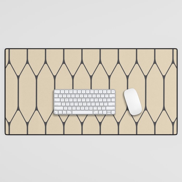 Long Honeycomb Minimalist Geometric Pattern in Retro Charcoal Gray and Beige Desk Mat Gallery Image 1