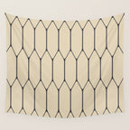 Long Honeycomb Minimalist Geometric Pattern in Retro Charcoal Gray and Beige Wall Tapestry Gallery Image 4