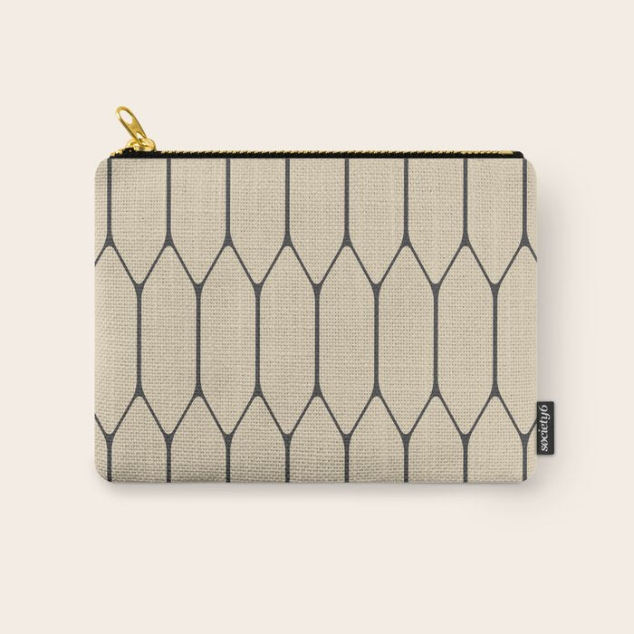 Long Honeycomb Minimalist Geometric Pattern in Retro Charcoal Gray and Beige Carry All Pouch Gallery Image 1