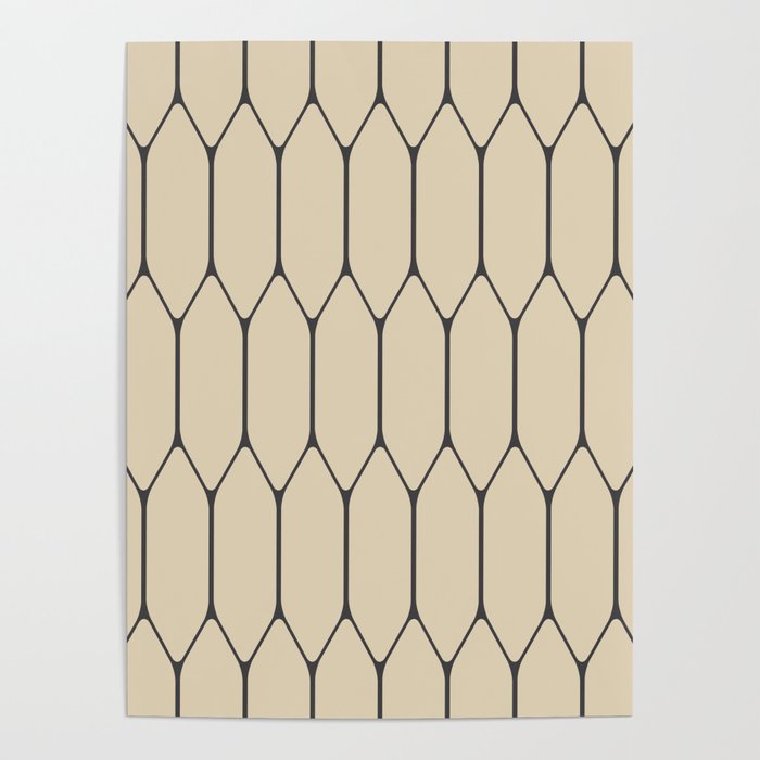 Long Honeycomb Minimalist Geometric Pattern in Retro Charcoal Gray and Beige Poster Gallery Image 4