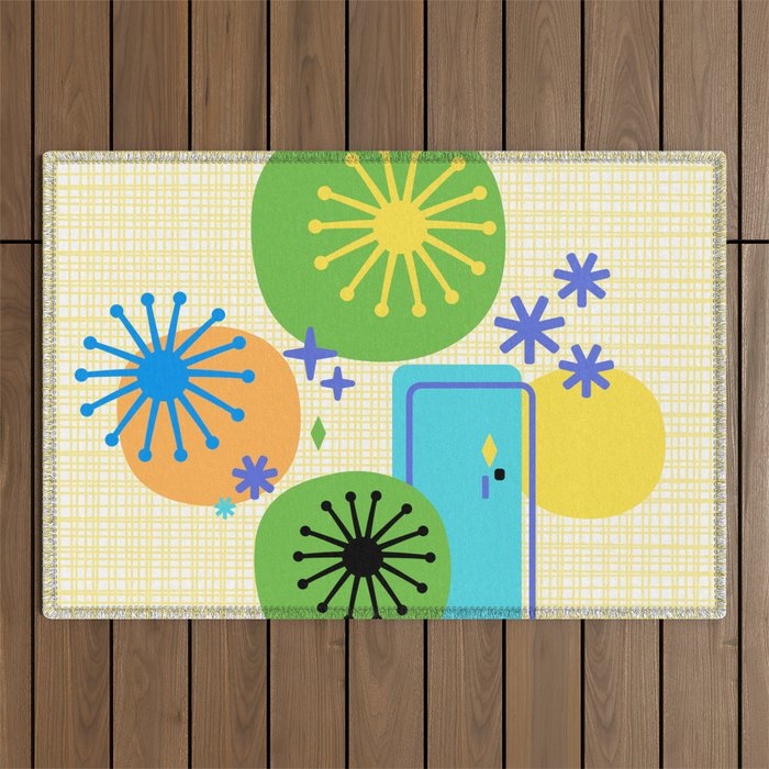 Mid Century Modern Fun Retro Atomic Outdoor Rug Gallery Image 1
