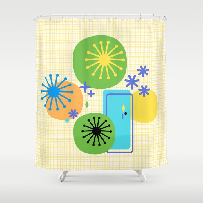 Mid Century Modern Fun Retro Atomic Shower Curtain Gallery Image 1