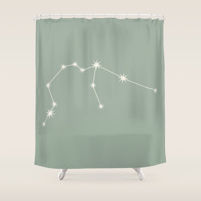 Aquarius Zodiac Star Constellation Line Art Soft Sage Shower Curtain Gallery Image 1