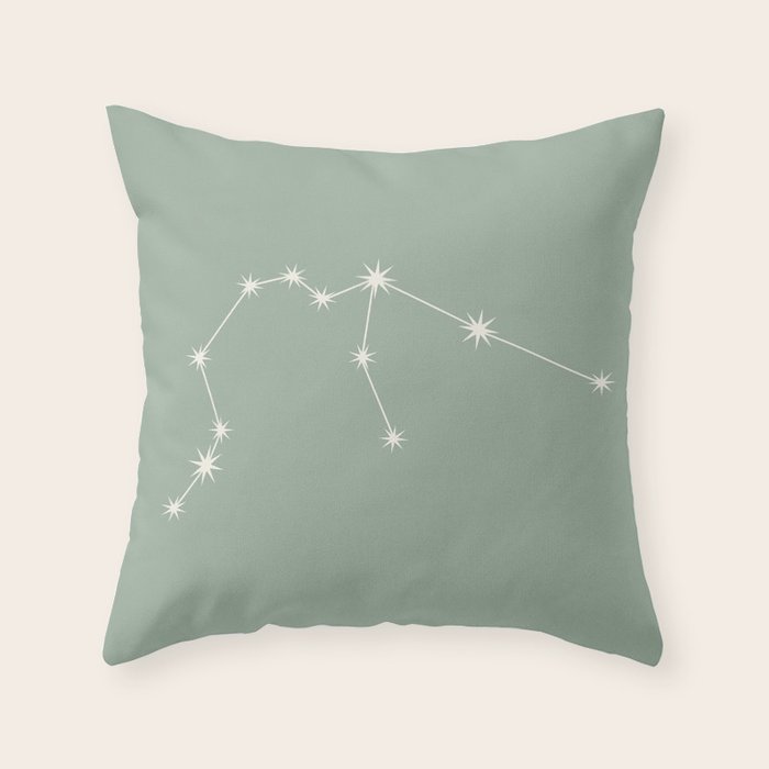 Aquarius Zodiac Star Constellation Line Art Soft Sage Throw Pillow Gallery Image 6