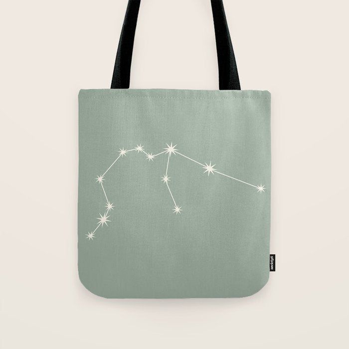 Aquarius Zodiac Star Constellation Line Art Soft Sage Tote Bag Gallery Image 1