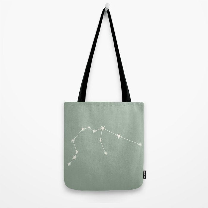 Aquarius Zodiac Star Constellation Line Art Soft Sage Tote Bag Gallery Image 2