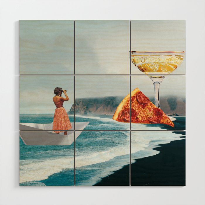 Sighting (Champagne & Pizza) Wood Wall Art Gallery Image 1