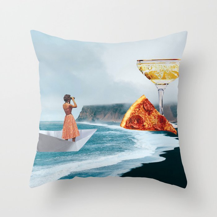 Sighting (Champagne & Pizza) Throw Pillow Gallery Image 1