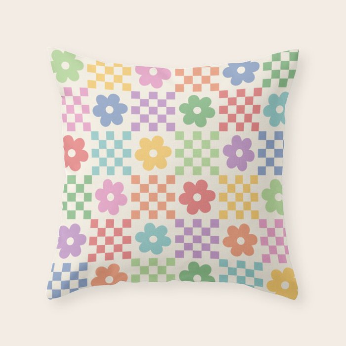 Colorful Flowers Double Checker Throw Pillow Gallery Image 6