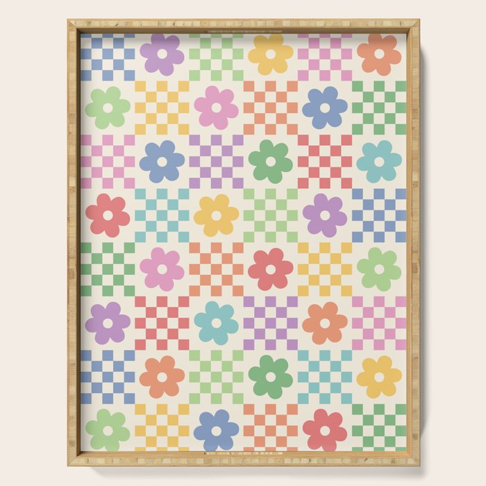 Colorful Flowers Double Checker Serving Tray Gallery Image 1