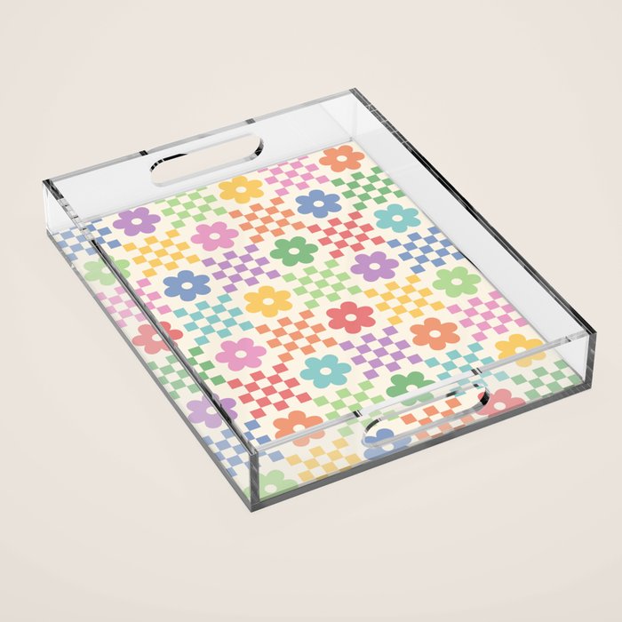 Colorful Flowers Double Checker Acrylic Tray Gallery Image 1