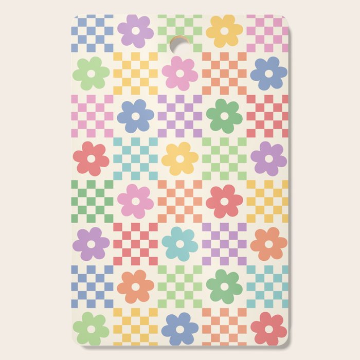 Colorful Flowers Double Checker Cutting Board Gallery Image 1