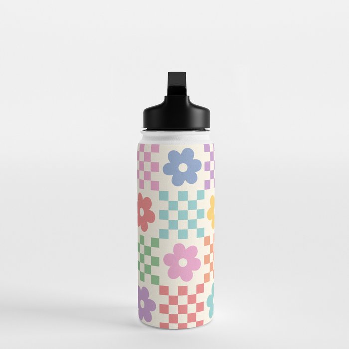 Colorful Flowers Double Checker Water Bottle Gallery Image 3