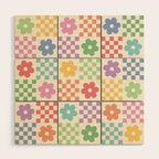 Colorful Flowers Double Checker Wood Wall Art Gallery Image 1