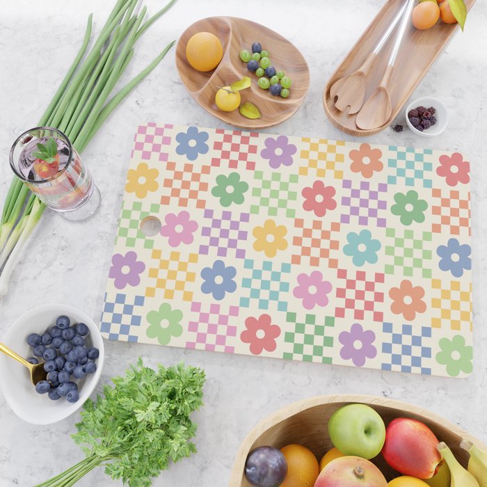 Colorful Flowers Double Checker Cutting Board Gallery Image 2
