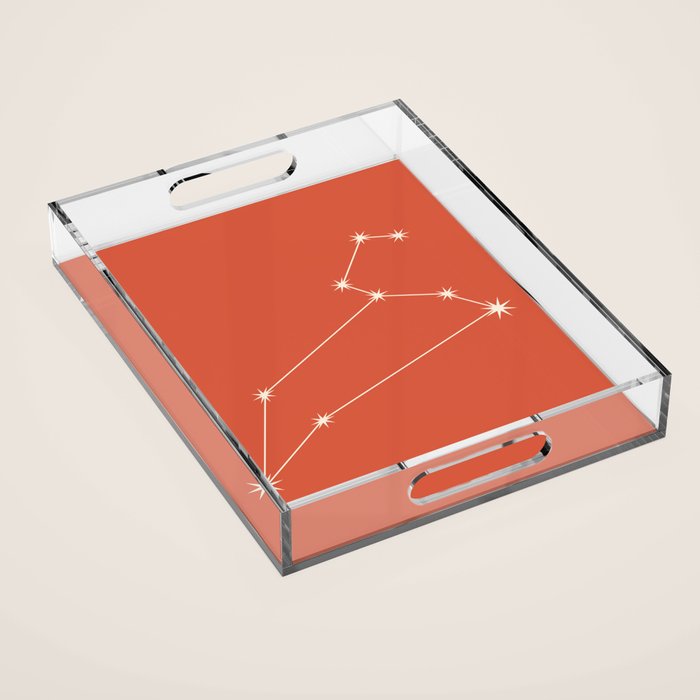 Leo Zodiac Star Constellation Line Art Coral Red Acrylic Tray Gallery Image 1
