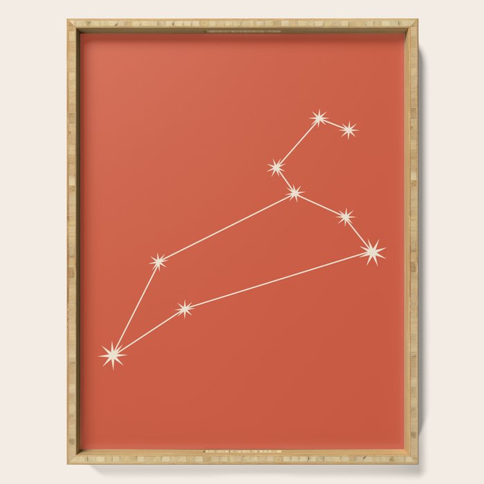 Leo Zodiac Star Constellation Line Art Coral Red Serving Tray Gallery Image 1