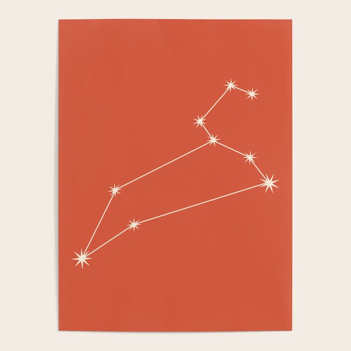 Leo Zodiac Star Constellation Line Art Coral Red Poster Gallery Image 1
