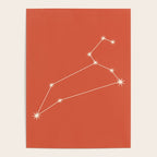 Leo Zodiac Star Constellation Line Art Coral Red Poster Gallery Image 4