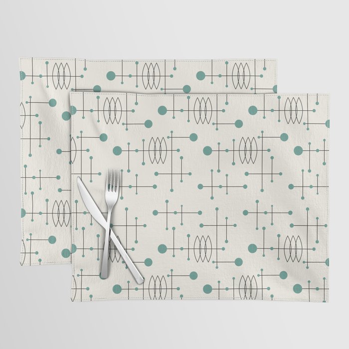 Mid Century Atomic Age Pattern Teal and Cream Placemat Gallery Image 1