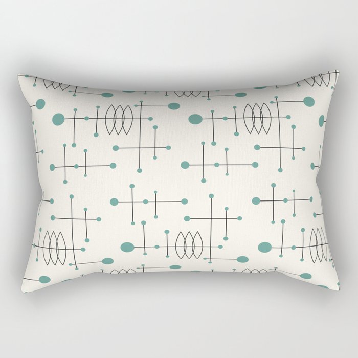 Mid Century Atomic Age Pattern Teal and Cream Rectangular Pillow Gallery Image 2