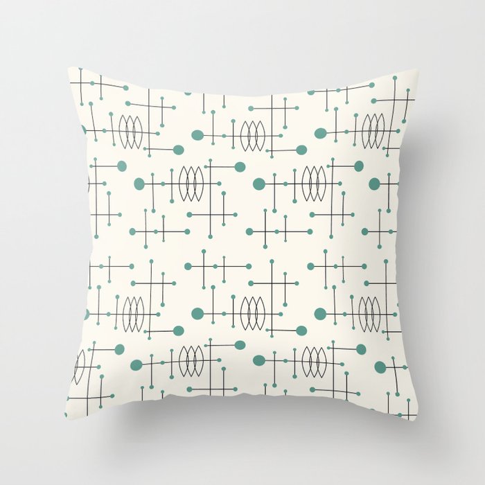 Mid Century Atomic Age Pattern Teal and Cream Throw Pillow Gallery Image 6