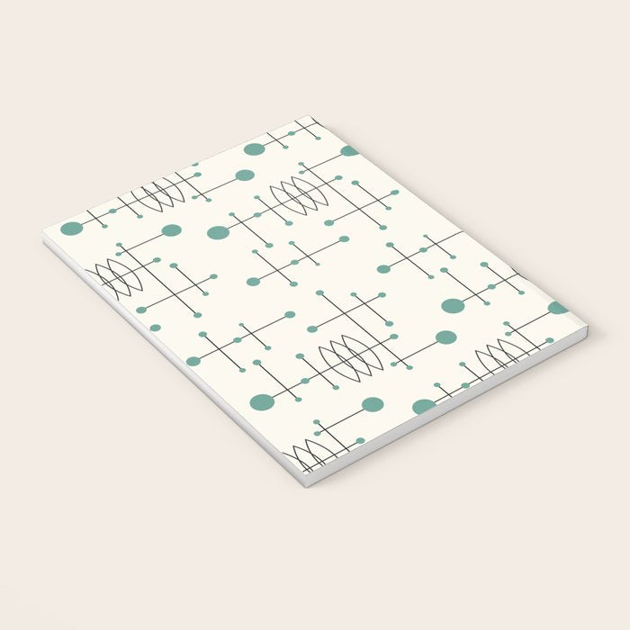 Mid Century Atomic Age Pattern Teal and Cream Notebook Gallery Image 3