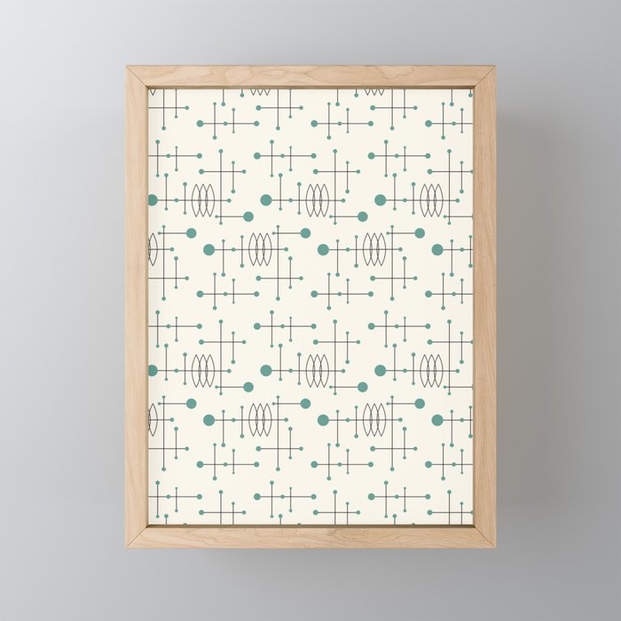 Mid Century Atomic Age Pattern Teal and Cream Mini Art Print Gallery Image 1