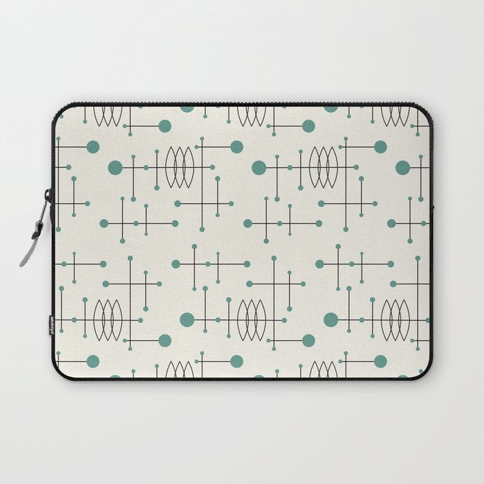 Mid Century Atomic Age Pattern Teal and Cream Laptop Sleeve Gallery Image 1