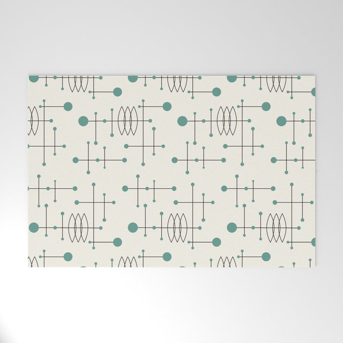 Mid Century Atomic Age Pattern Teal and Cream Welcome Mat Gallery Image 1
