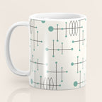 Mid Century Atomic Age Pattern Teal and Cream Coffee Mug Gallery Image 3