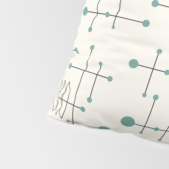 Mid Century Atomic Age Pattern Teal and Cream Pillow Sham Gallery Image 4