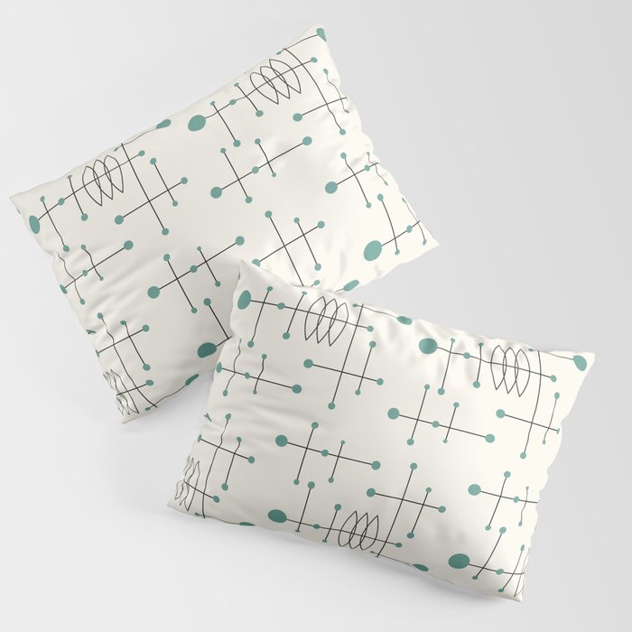 Mid Century Atomic Age Pattern Teal and Cream Pillow Sham Gallery Image 1