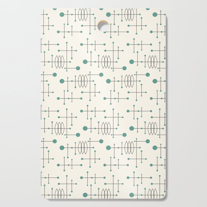 Mid Century Atomic Age Pattern Teal and Cream Cutting Board Gallery Image 1