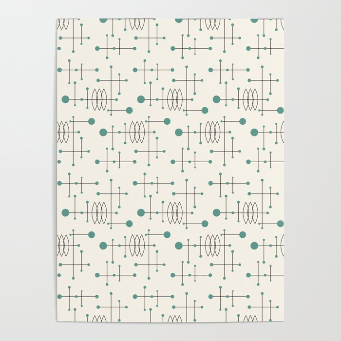 Mid Century Atomic Age Pattern Teal and Cream Poster Gallery Image 4
