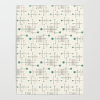 Mid Century Atomic Age Pattern Teal and Cream Poster Gallery Image 4